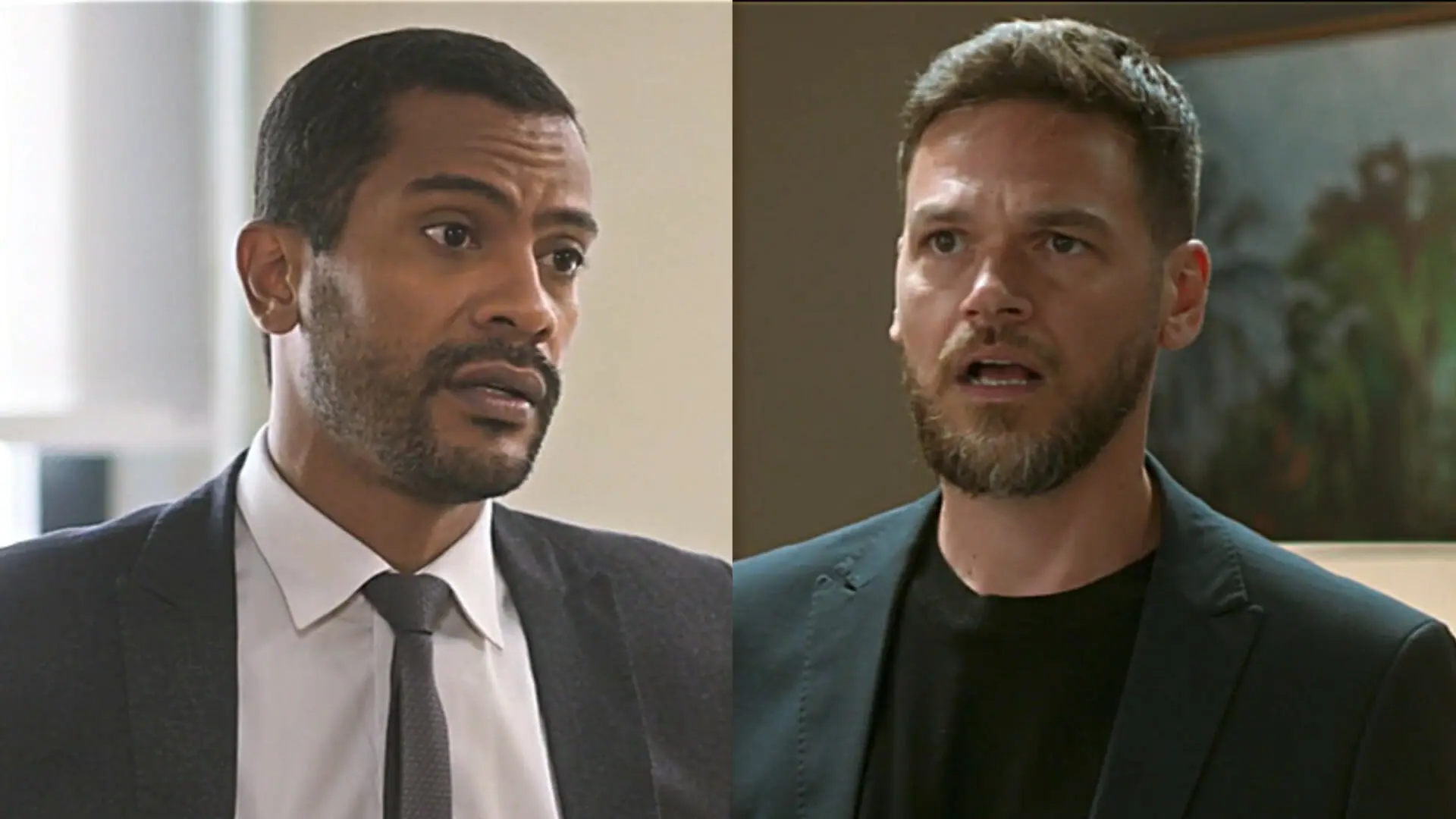 Ben (Samuel de Assis) e Theo (Emílio Dantas) em Vai na Fé