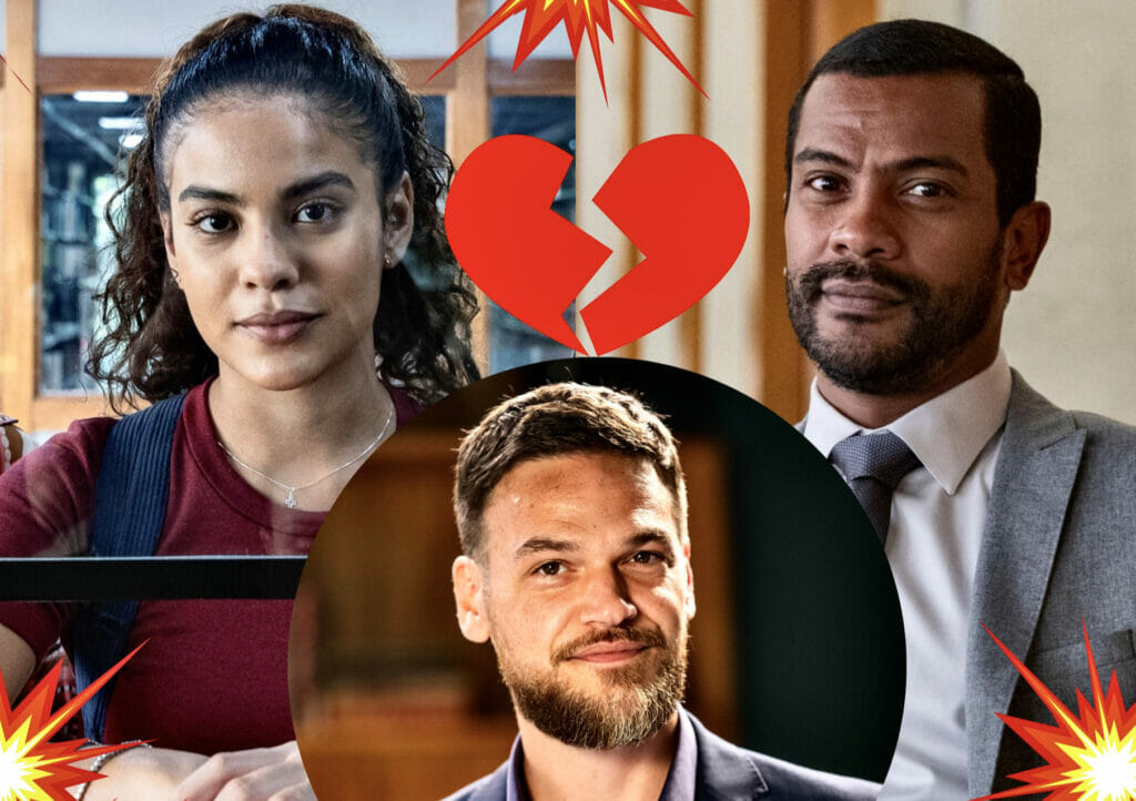 Theo (Emílio Dantas), Jenifer (Bella Campos) e Ben (Samuel de Assis) em Vai na Fé