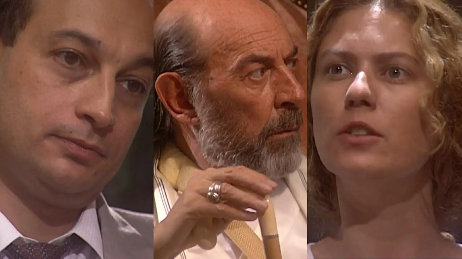 Delegado, Geremias (Raul Cortez) e Luana (Patrícia Pillar) de O Rei do Gado