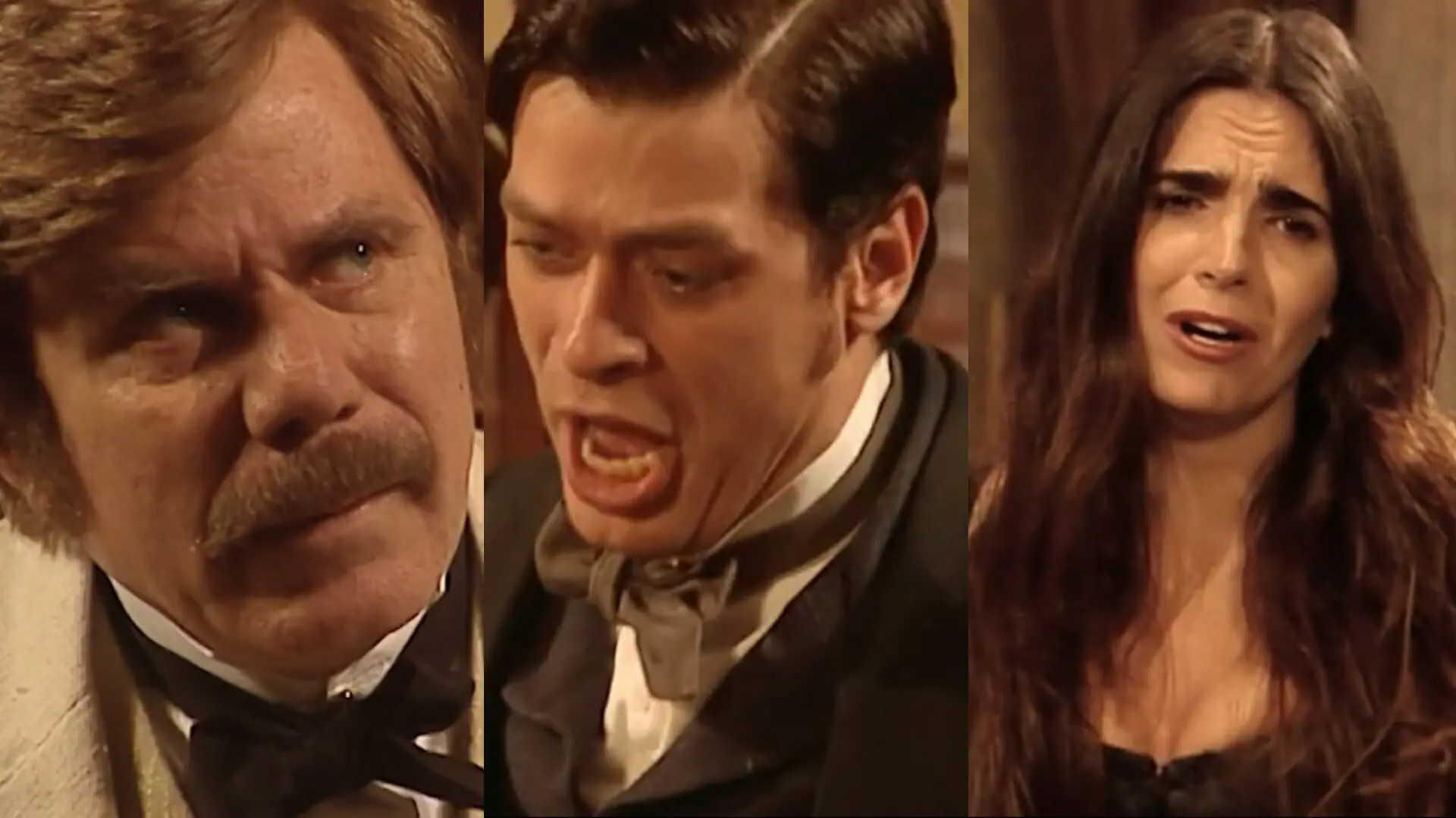 Henrique Sobral (Reginaldo Faria), Inácio (Fábio Assunção) e Ester (Malu Mader) de Força de Um Desejo