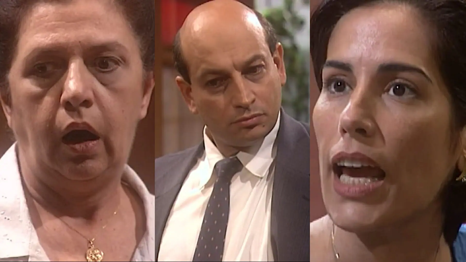 Judite (Walderez de Barros), Valdir (Tadeu di Pietro) e Rafaela (Gloria Pires) de O Rei do Gado