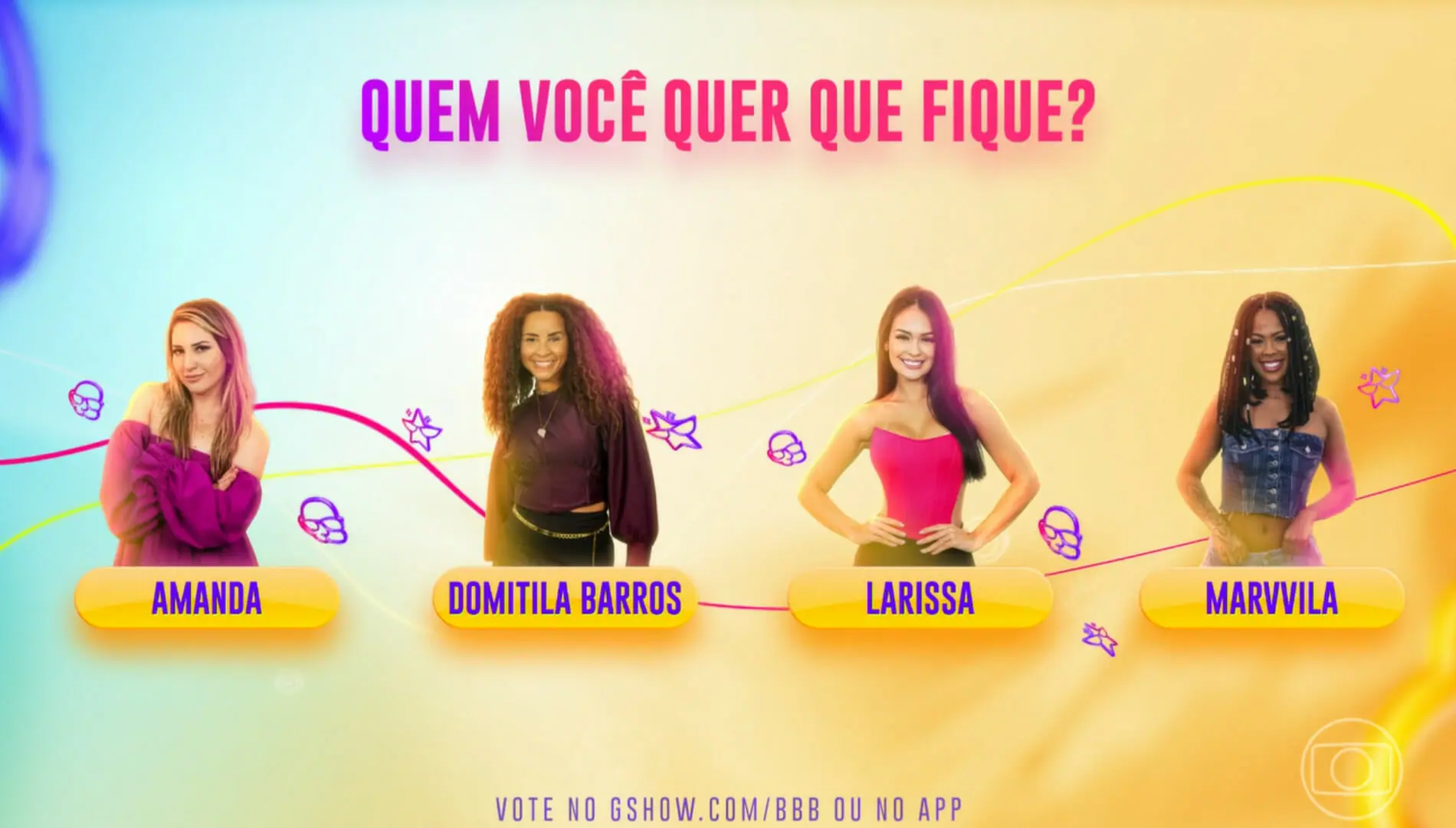 Amanda, Domitila Barros, Larissa e Marvvila estão no Paredão do BBB 23 (Reprodução: Globoplay)