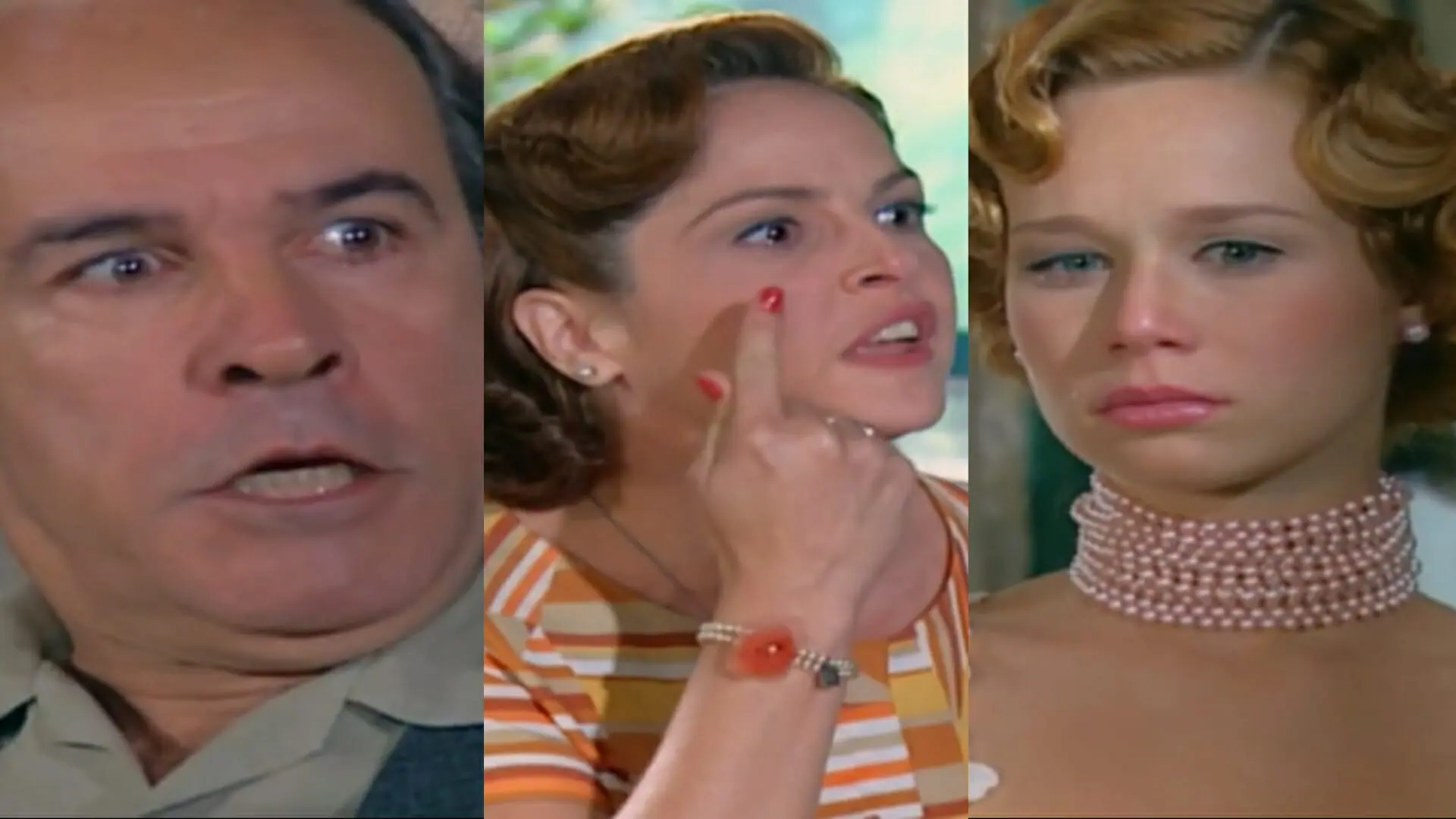 Margarido (Osmar Prado), Márcia (Drica Moraes) e Ana Francisca (Mariana Ximenes) de Chocolate com Pimenta