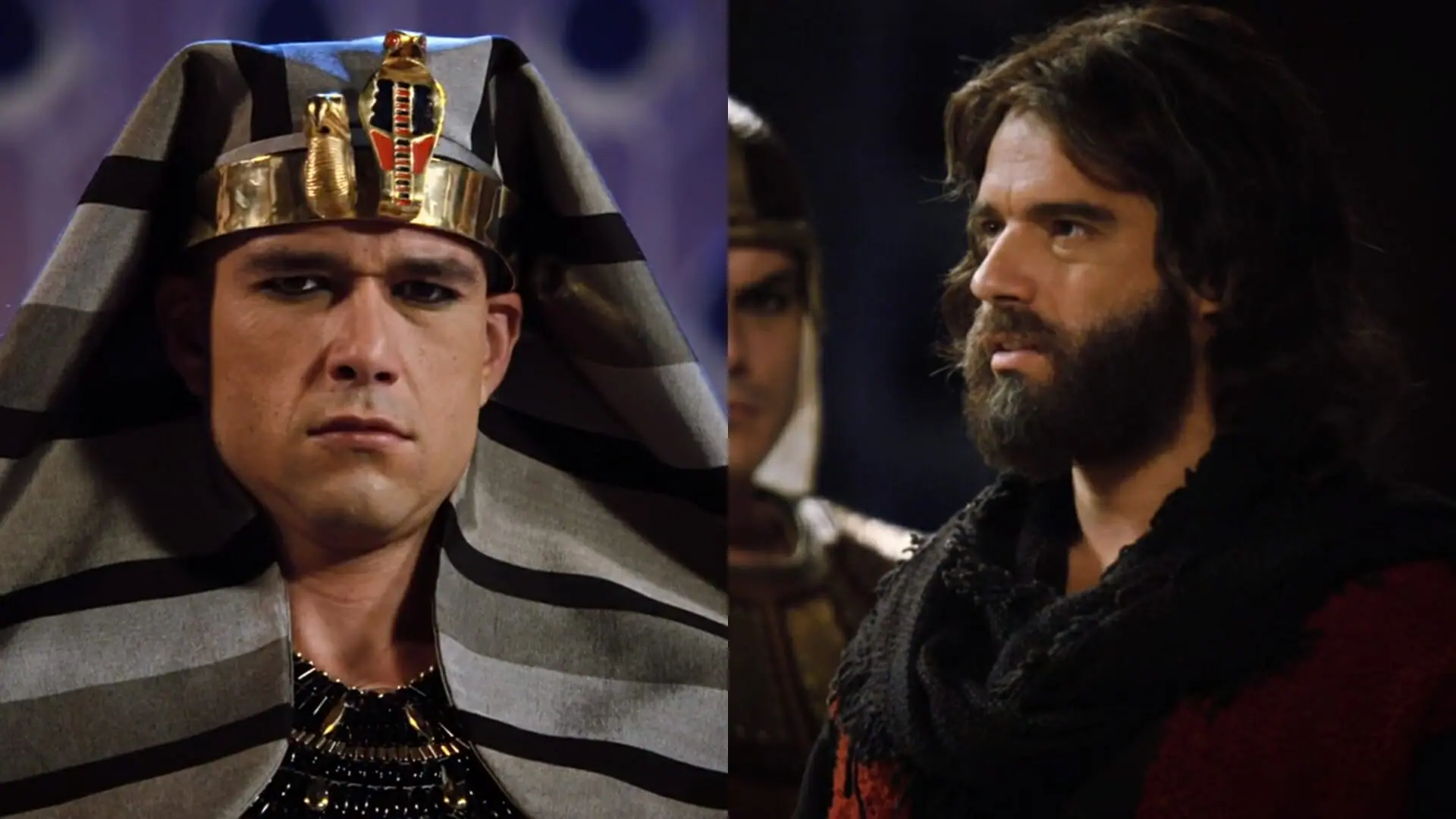 Ramsés (Sergio Marone) e Moisés (Guilherme Winter) de Os Dez Mandamentos