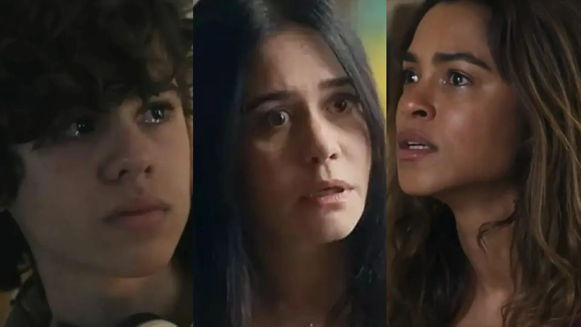 Rudá (Guilherme Cabral), Guida (Alessandra Negrini) e Brisa (Lucy Alves) de Travessia