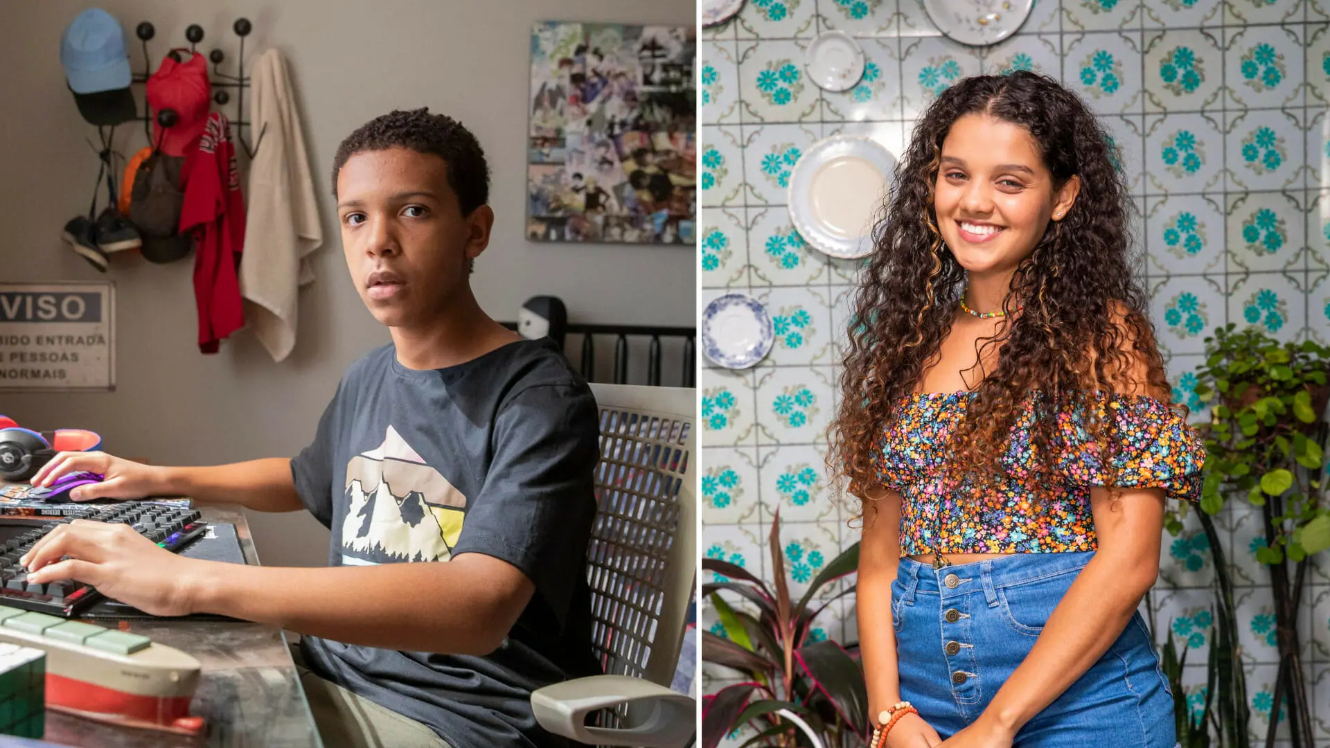 Theo (Ricardo Silva) e Karina (Danielle Olímpia) em Travessia