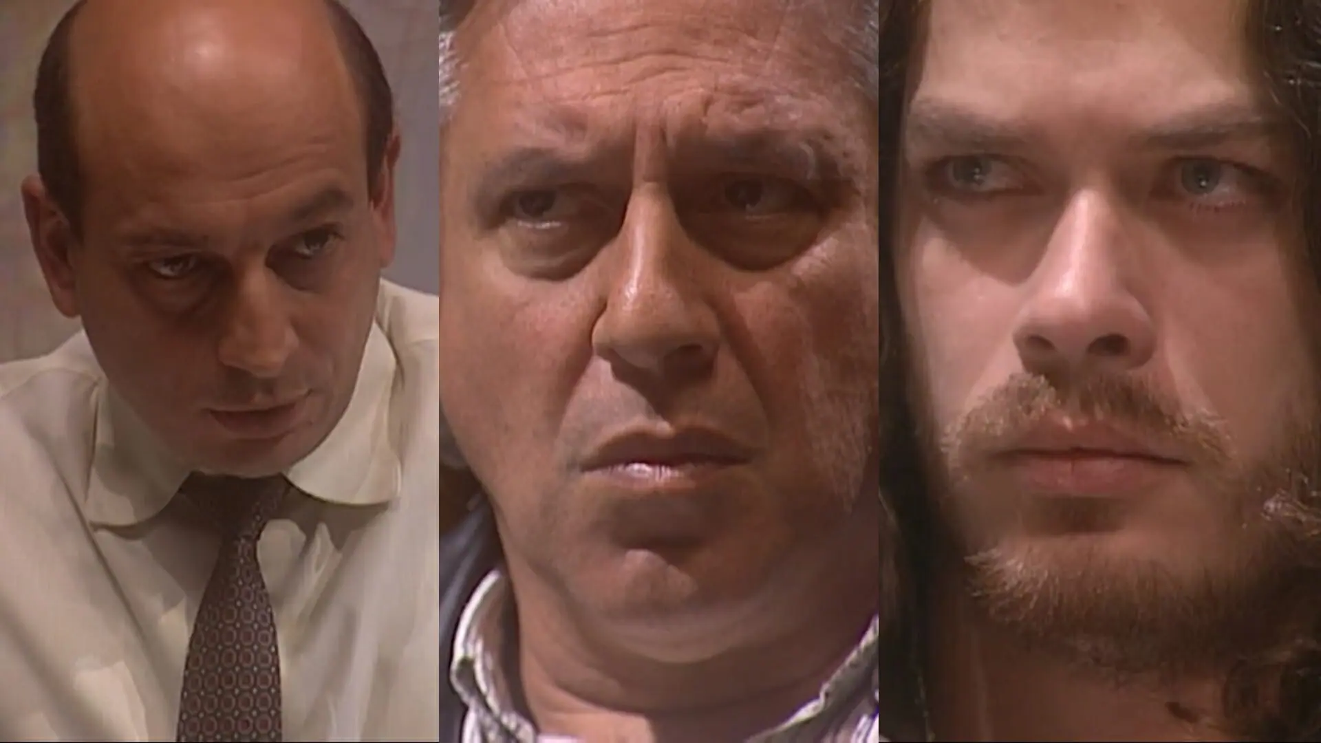 Valdir (Tadeu di Pietro), Bruno (Antonio Fagundes) e Marcos (Fábio Assunção) de O Rei do Gado