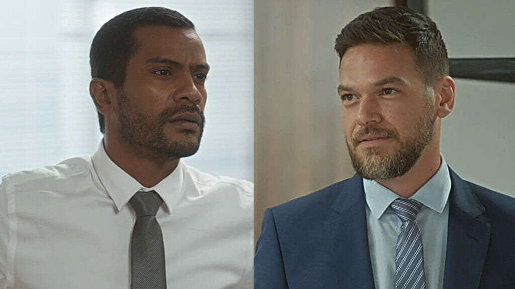 Ben (Samuel de Assis) e Theo (Emílio Dantas) em Vai na Fé