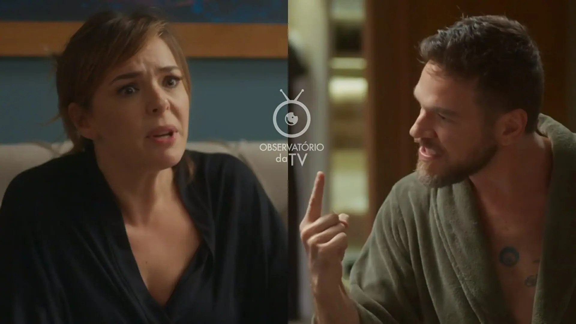 Clara (Regiane Alves) e Theo (Emílio Dantas) de Vai na Fé
