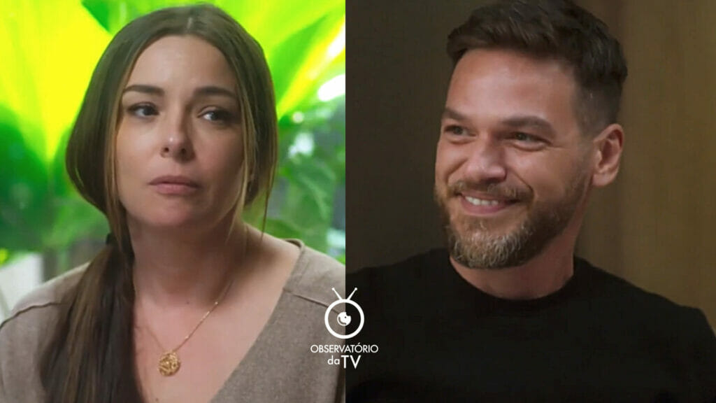 Clara (Regiane Alves) e Theo (Emílio Dantas) em Vai na Fé