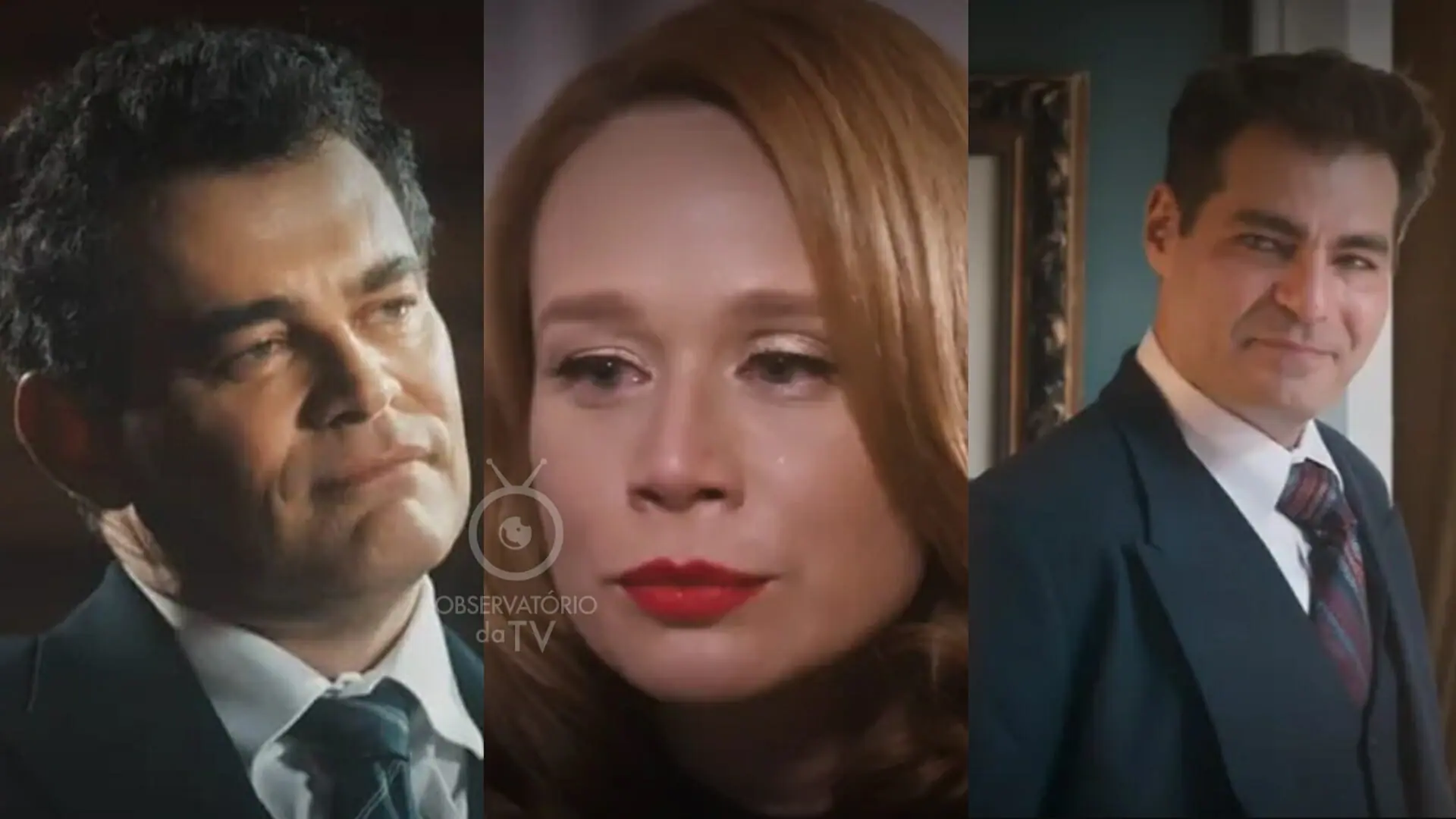 Érico (Carmo Dalla Vecchia), Gilda (Mariana Ximenes) e Gaspar (Thiago Lacerda) de Amor Perfeito