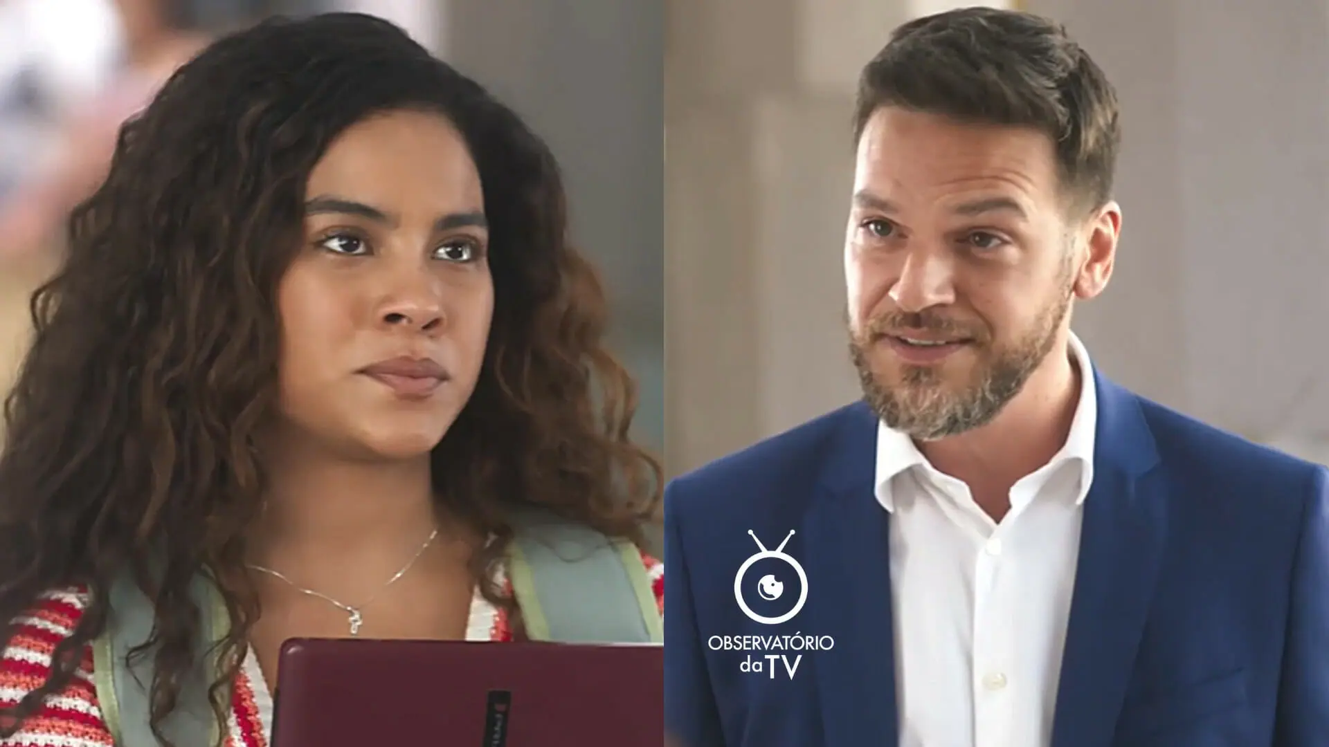 Jenifer (Bella Campos) e Theo (Emílio Dantas) em Vai na Fé