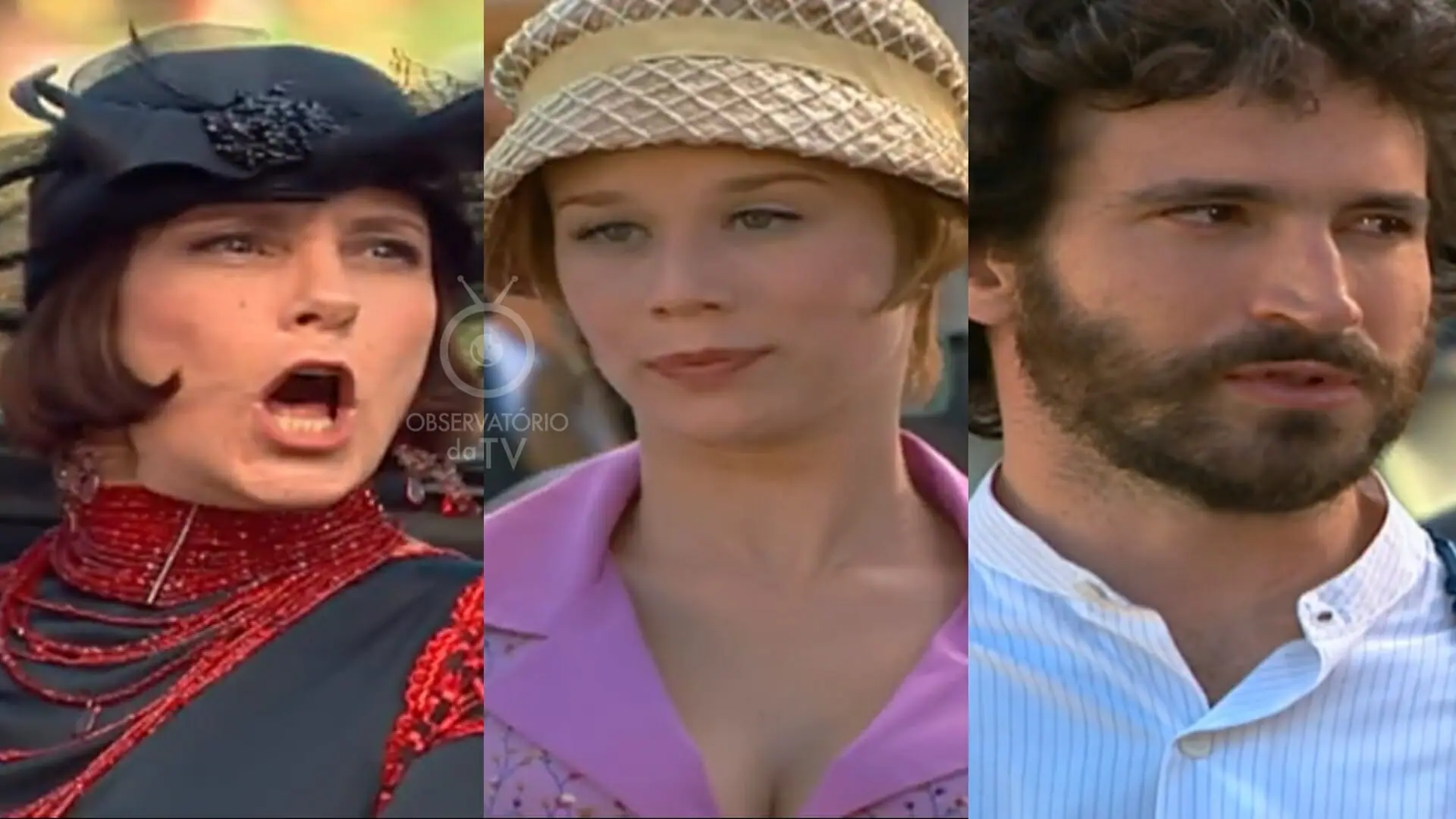 Jezebel (Elizabeth Savala), Ana Francisca (Mariana Ximenes) e Miguel (Caco Ciocler) de Chocolate com Pimenta