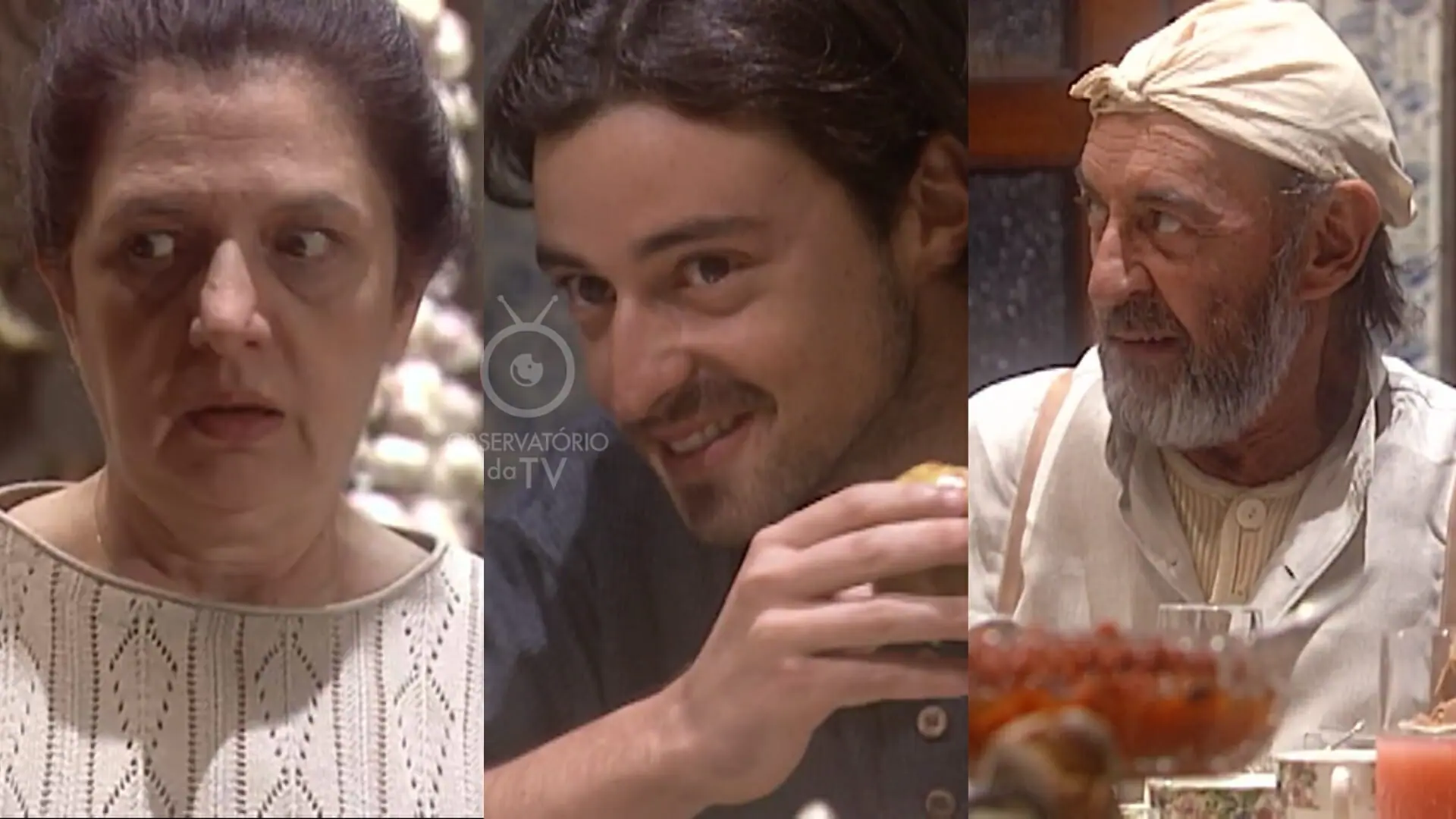 Judite (Walderez de Barros), Giuseppe (Emílio Orciollo Netto) e Geremias (Raul Cortez) de Vai na Fé