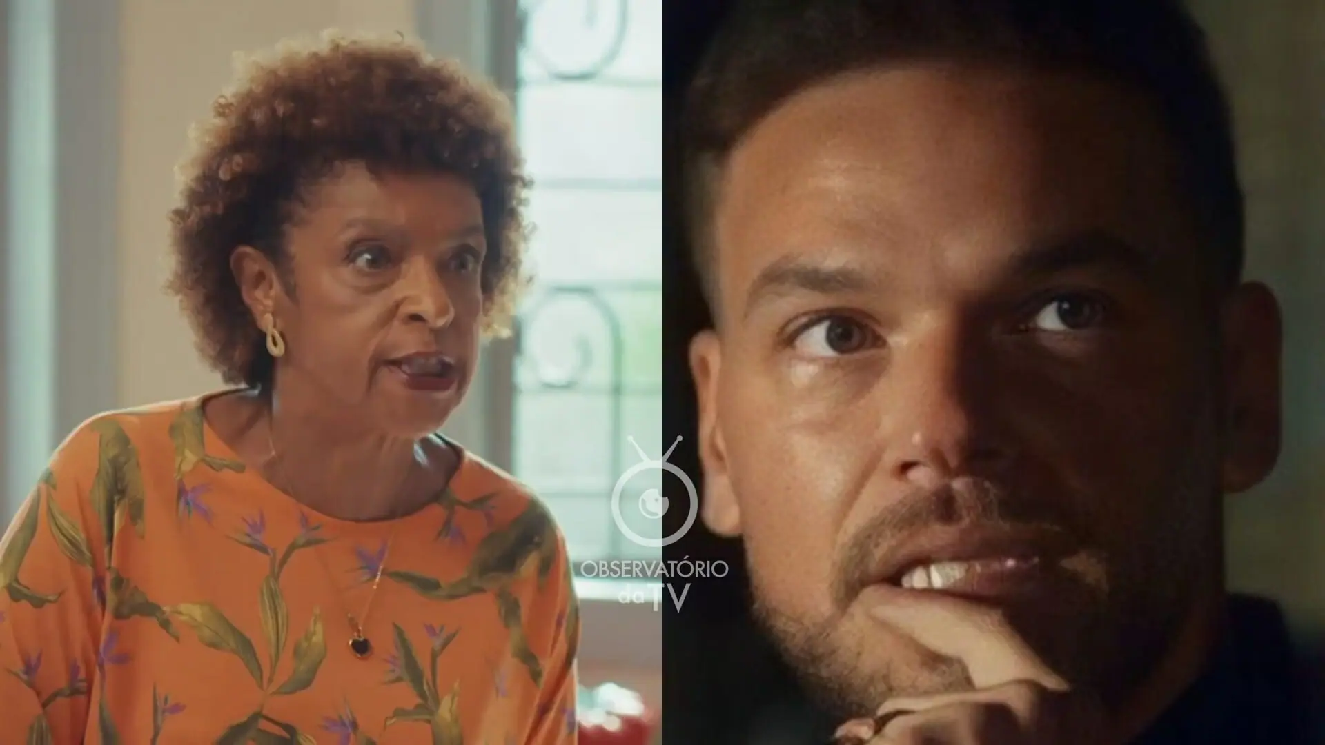 Marlene (Elisa Lucinda) e Theo (Emílio Dantas) de Vai na Fé