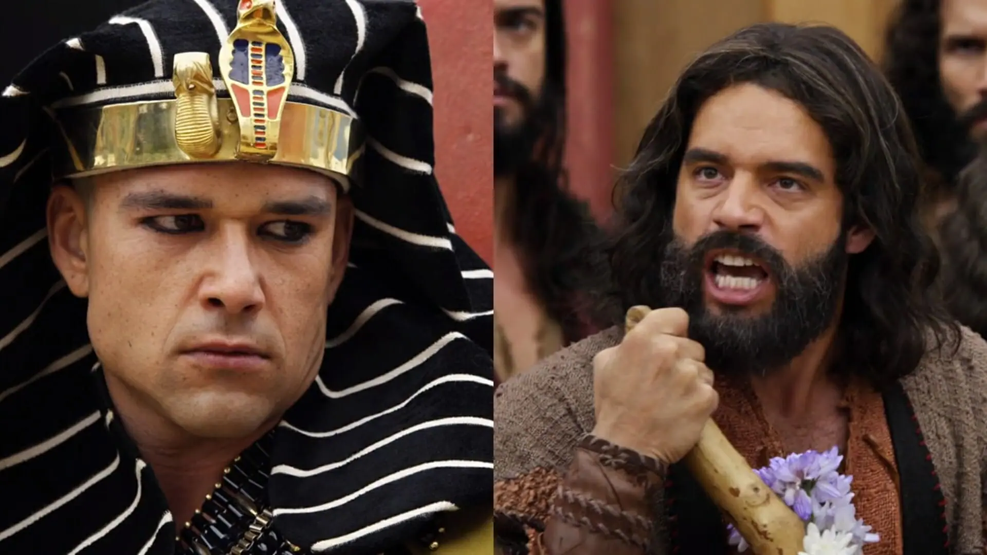 Ramsés (Sergio Marone) e Moisés (Guilherme Winter) de Os Dez Mandamentos