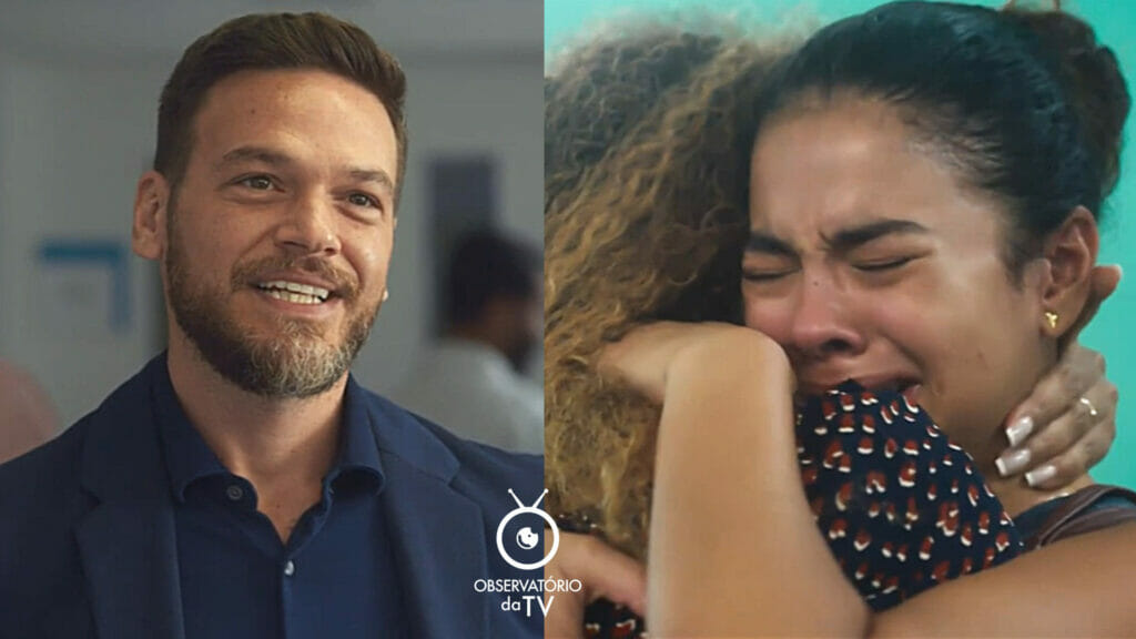 Theo (Emílio Dantas) e Jenifer (Bella Campos) em Vai na Fé