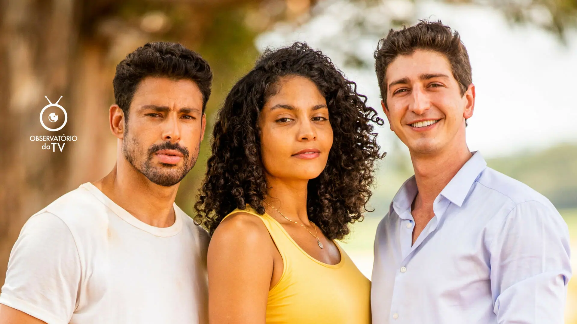 Cauã Reymond, Bárbara Reis e Johnny Massaro em Terra e Paixão