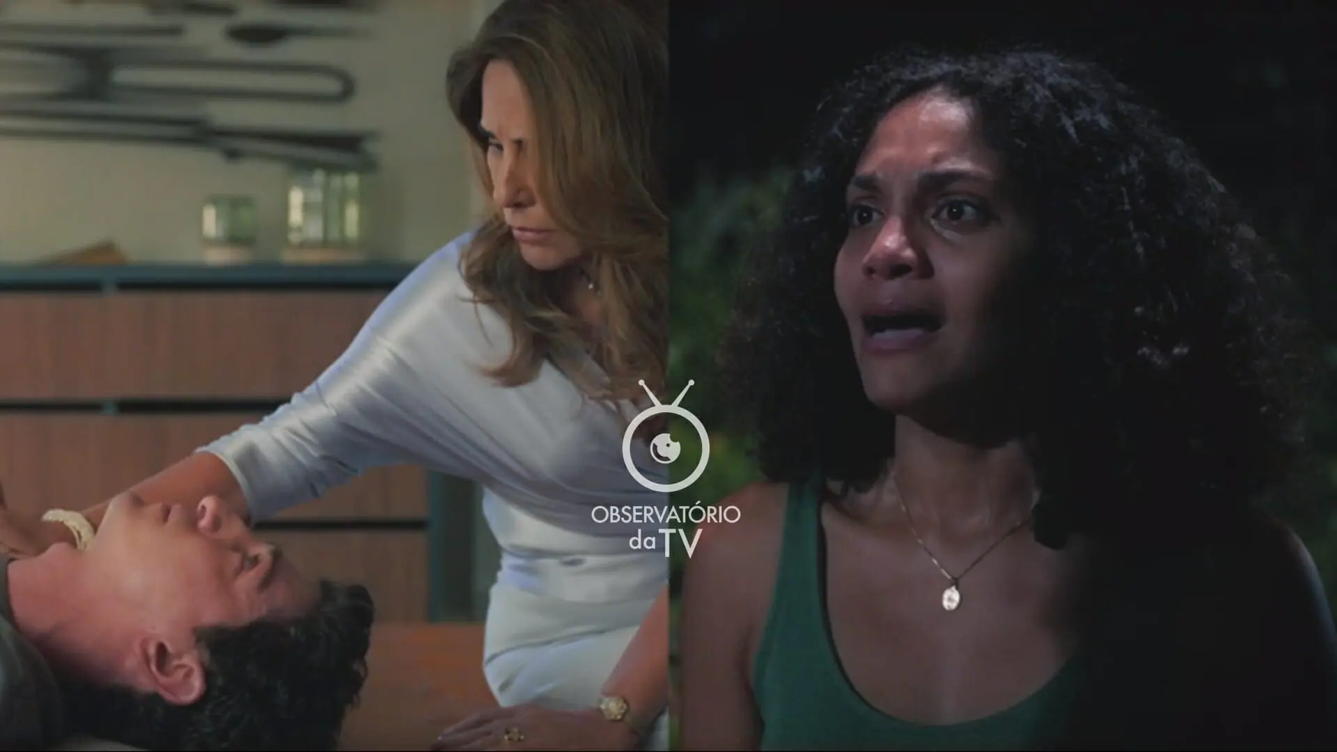 Daniel (Johnny Massaro), Irene (Gloria Pires) e Aline (Barbara Reis) de Terra e Paixão