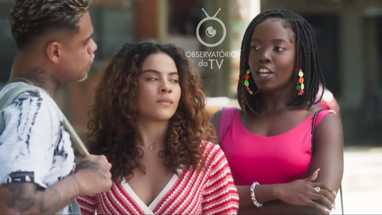 Hugo (MC Cabelinho), Jenifer (Bella Campos) e Kate (Clara Moneke) de Vai na Fé
