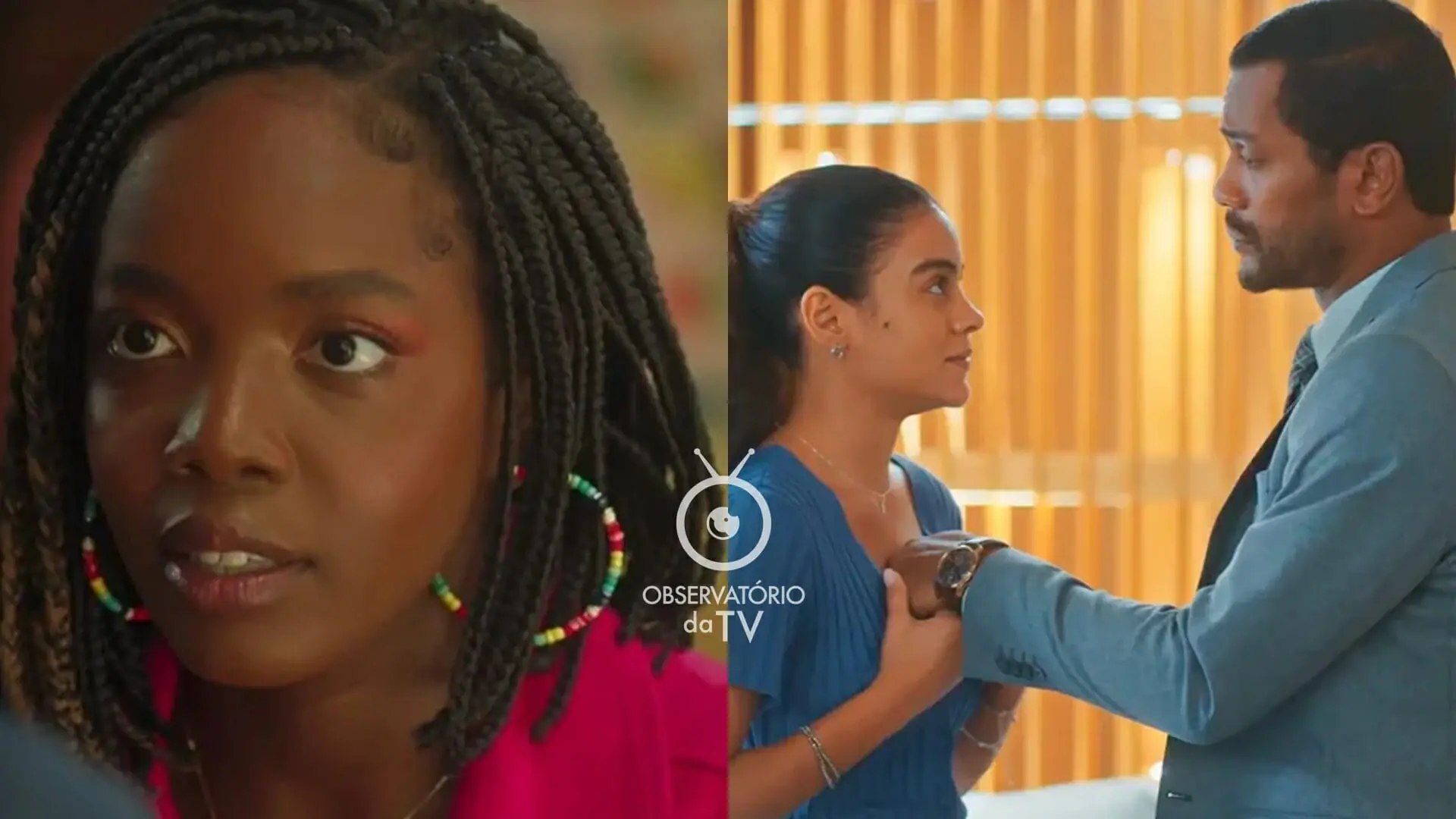 Kate (Clara Moneke), Jenifer (Bella Campos) e Ben (Samuel de Assis) de Vai na Fé