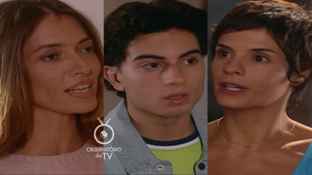 Leonora (Joana Medeiros), Fred (Pedro Furtado) e Raquel (Helena Ranaldi) de Mulheres Apaixonadas