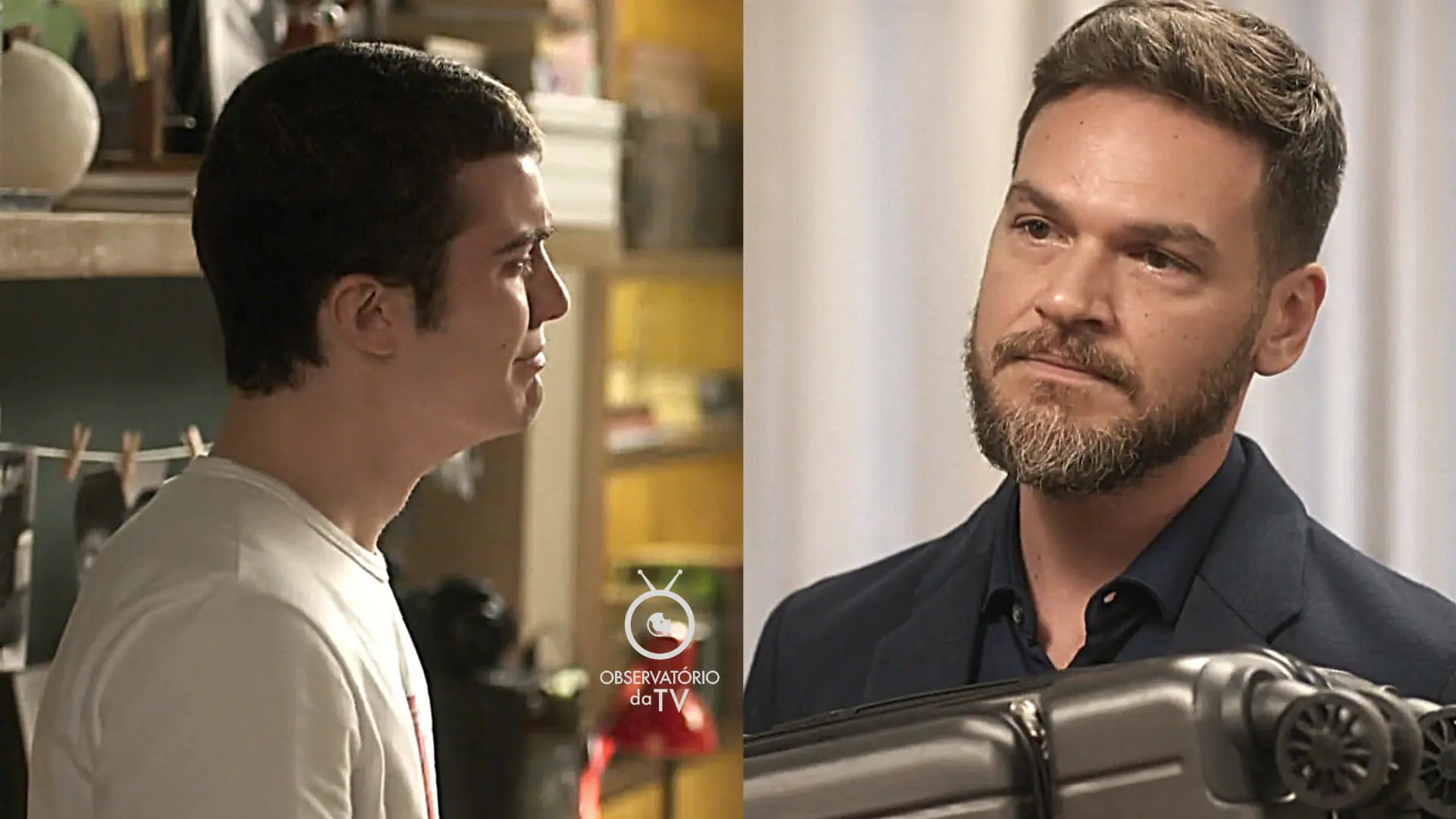 Rafael (Caio Manhente) e Theo (Emílio Dantas) na novela Vai na Fé