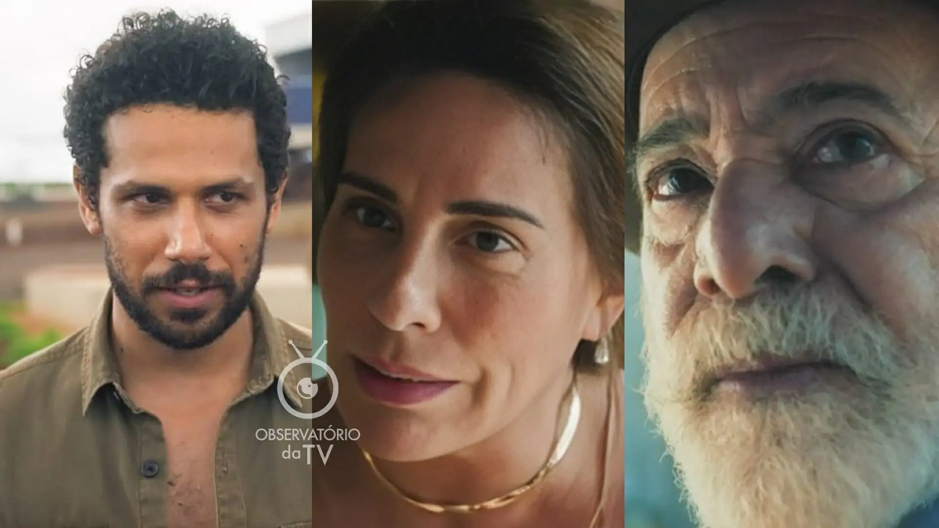 Ramiro (Amaury Lorenzo), Irene (Gloria Pires) e Antônio (Tony Ramos) de Terra e Paixão