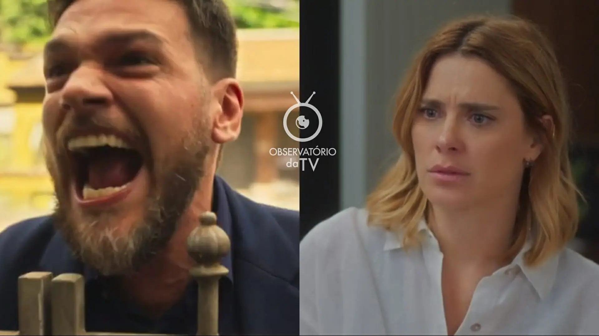 Theo (Emílio Dantas) e Lumiar (Carolina Dieckmann) de Vai na Fé