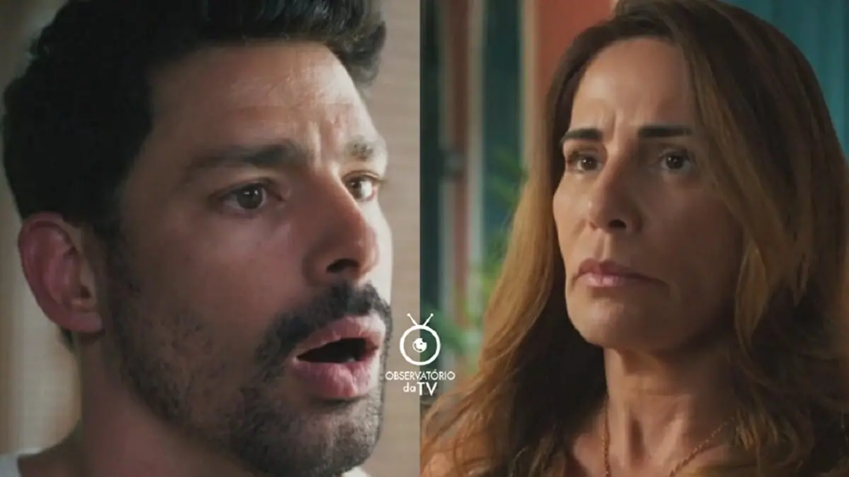 Caio (Cauã Reymond) e Irene (Gloria Pires) de Terra e Paixão