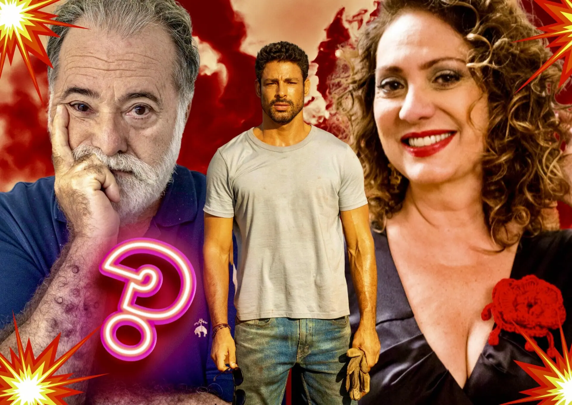 Antônio (Tony Ramos), Agatha (Eliane Giardini) e Caio (Cauã Reymond) em Terra e Paixão