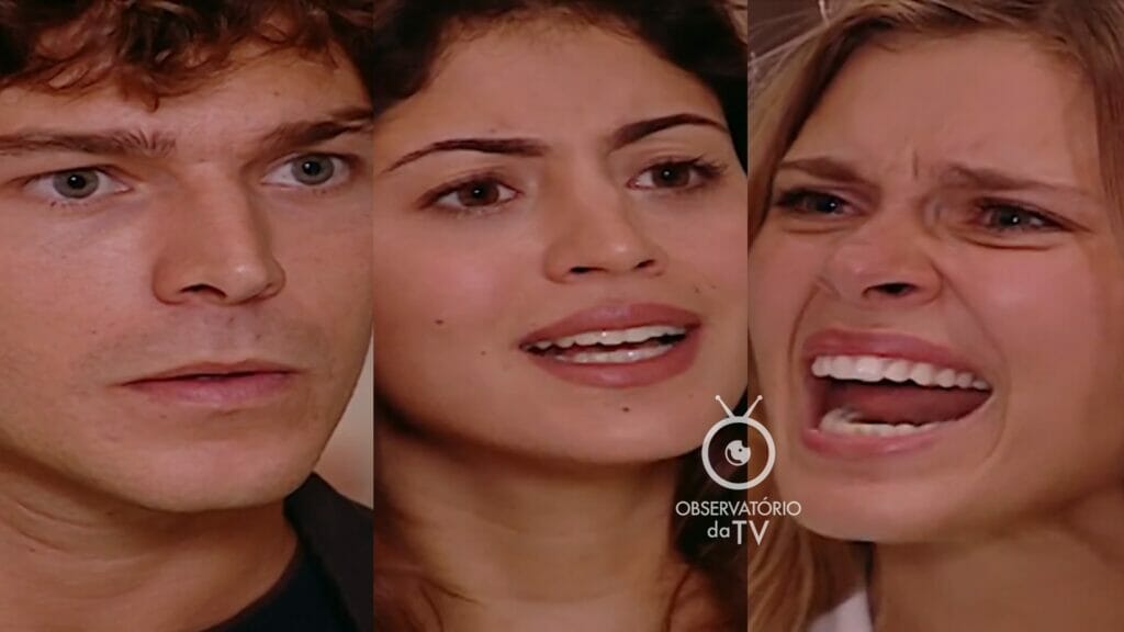 Cláudio (Erik Marmo), Gracinha (Carol Castro) e Edwiges (Carolina Dieckmann) de Mulheres Apaixonadas