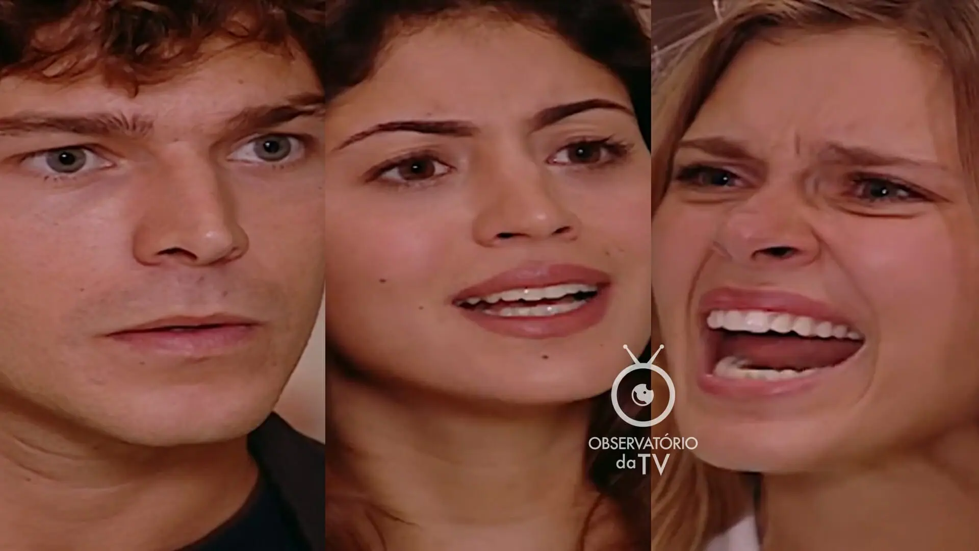 Cláudio (Erik Marmo), Gracinha (Carol Castro) e Edwiges (Carolina Dieckmann) de Mulheres Apaixonadas