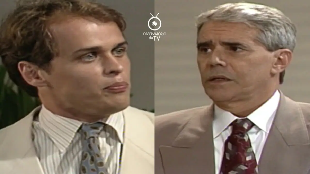 Marcos (Guilherme Fontes) e Sampaio (Adriano Reys) em Mulheres de Areia