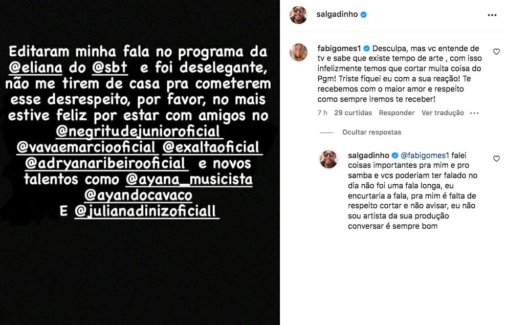 Salgadinho reclama de corte no programa Eliana e coordenadora musical de atração rebate