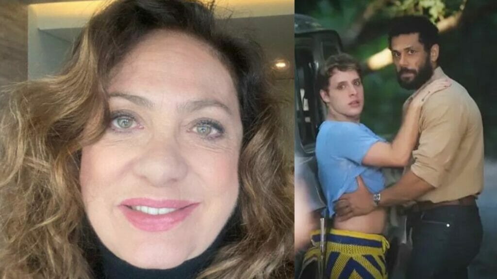 Agatha (Eliane Giardini), Kelvin (Diego Martins) e Ramiro (Amaury Lorenzo) em Terra e Paixão