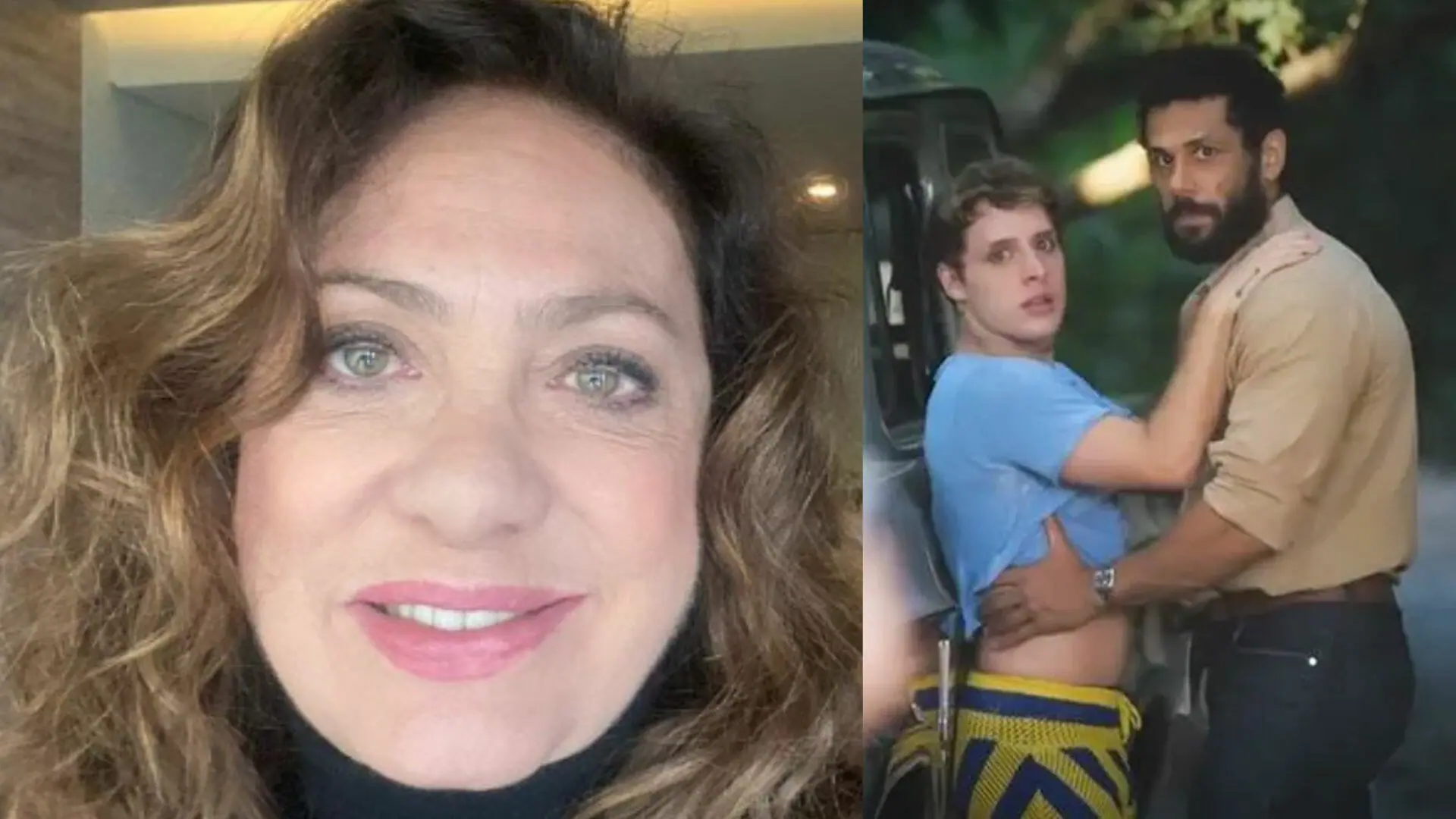 Agatha (Eliane Giardini), Kelvin (Diego Martins) e Ramiro (Amaury Lorenzo) em Terra e Paixão
