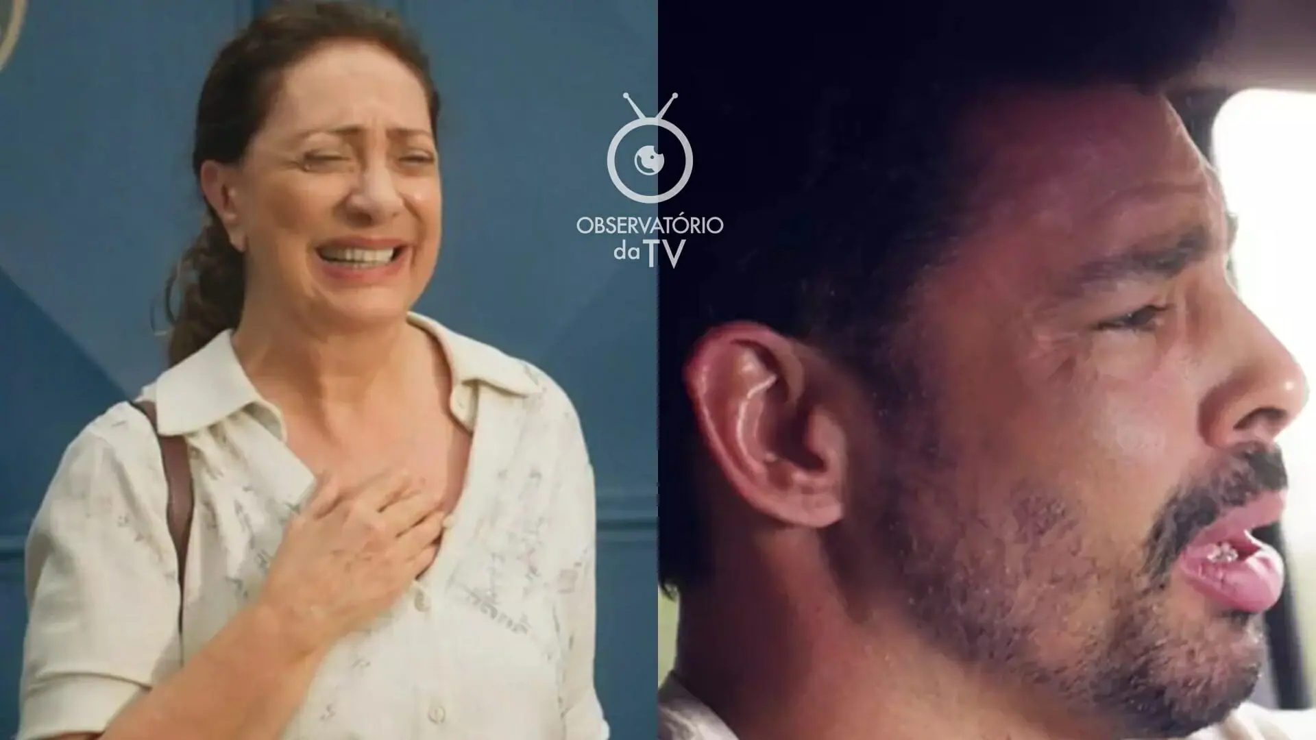 Agatha (Eliane Giardini) e Caio (Cauã Reymond) de Terra e Paixão