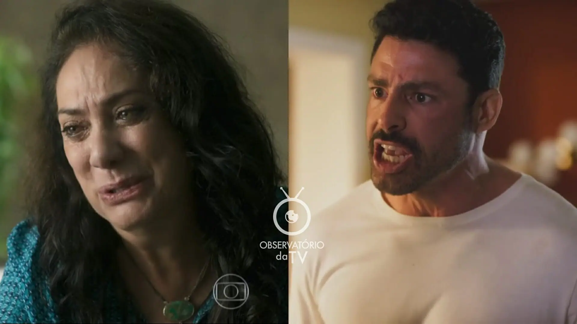 Agatha (Eliane Giardini) e Caio (Cauã Reymond) de Terra e Paixão