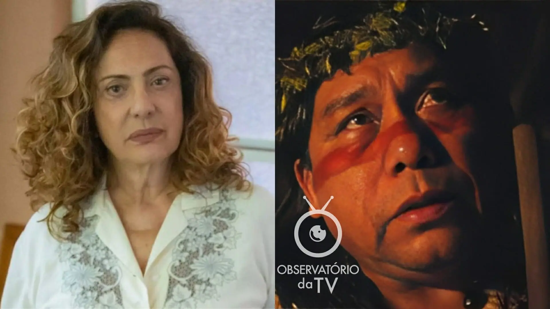 Agatha (Eliane Giardini) e Jurecê (Daniel Munduruku) de Terra e Paixão