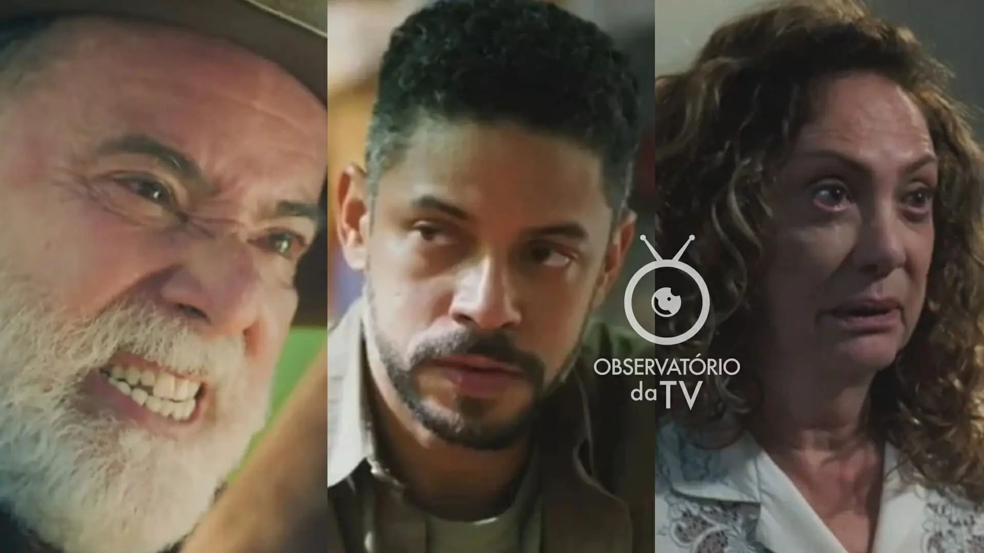 Antônio (Tony Ramos), Jonatas (Paulo Lessa) e Agatha (Eliane Giardini) de Terra e Paixão