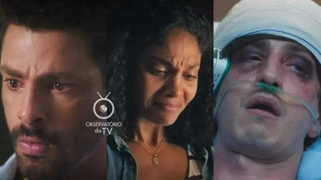 Caio (Cauã Reymond), Aline (Barbara Reis) e Daniel (Johnny Massaro) de Terra e Paixão