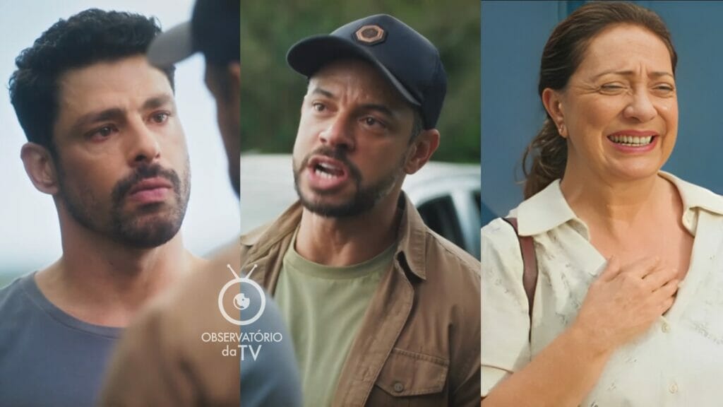Caio (Cauã Reymond), Jonatas (Paulo Lessa) e Agatha (Eliane Giardini) de Terra e Paixão