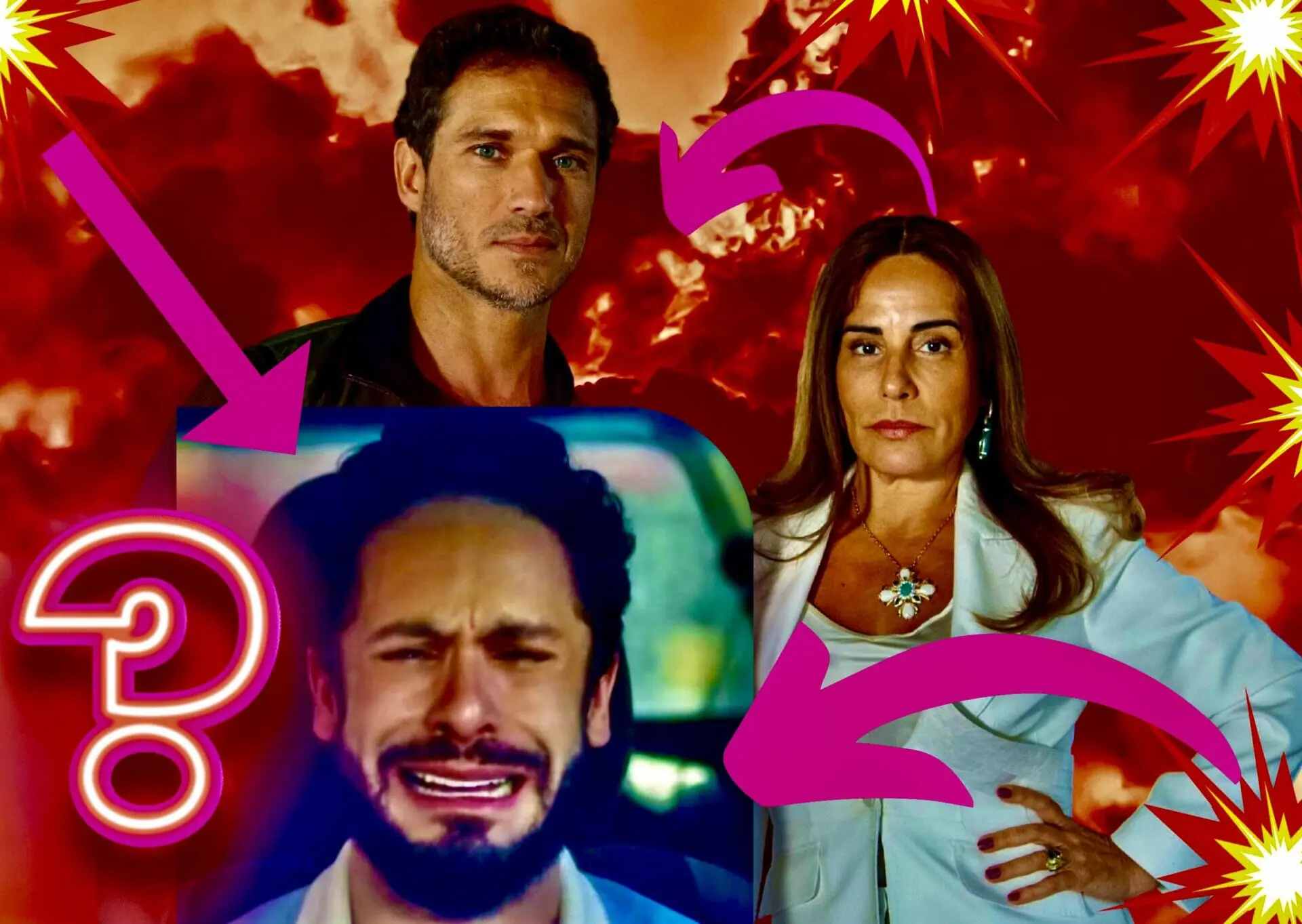Luigi (Rainer Cadete), Vinícius (Paulo Rocha) e Irene (Gloria Pires) em Terra e Paixão