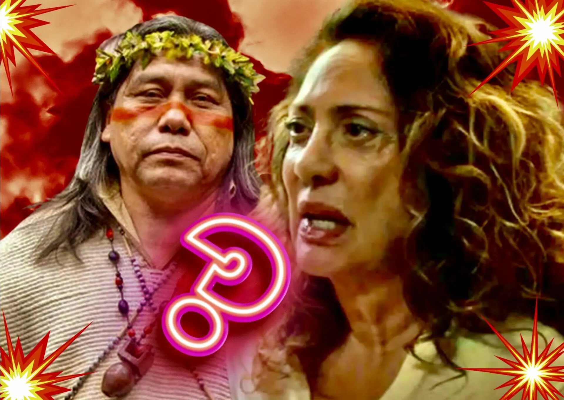 Jurecê (Daniel Munduruku) e Agatha (Eliane Giardini) em Terra e Paixão