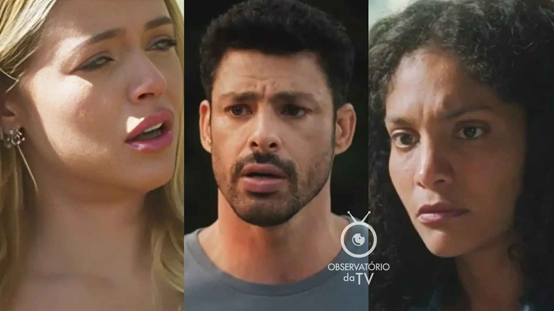 Graça (Agatha Moreira), Caio (Cauã Reymond) e Aline (Barbara Reis) de Terra e Paixão