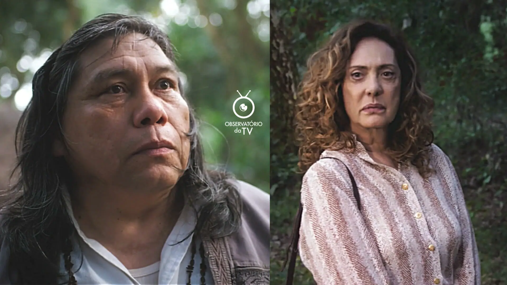Jurecê (Daniel Munduruku) e Agatha (Eliane Giardini) em Terra e Paixão