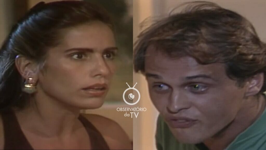 Raquel (Gloria Pires) e Marcos (Guilherme Fontes) de Mulheres de Areia