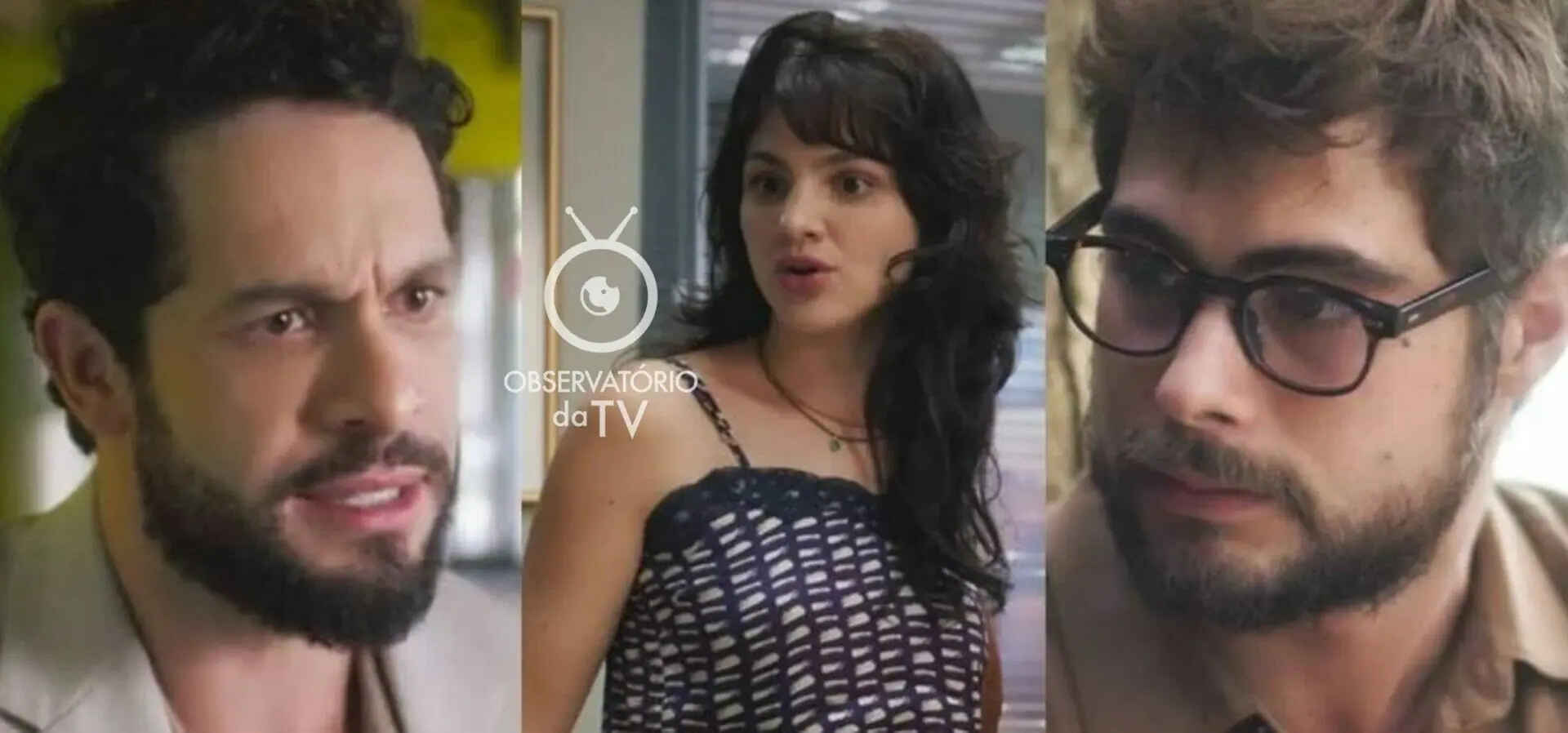 Luigi (Rainer Cadete), Petra (Debora Ozório) e Hélio (Rafael Vitti) de Terra e Paixão