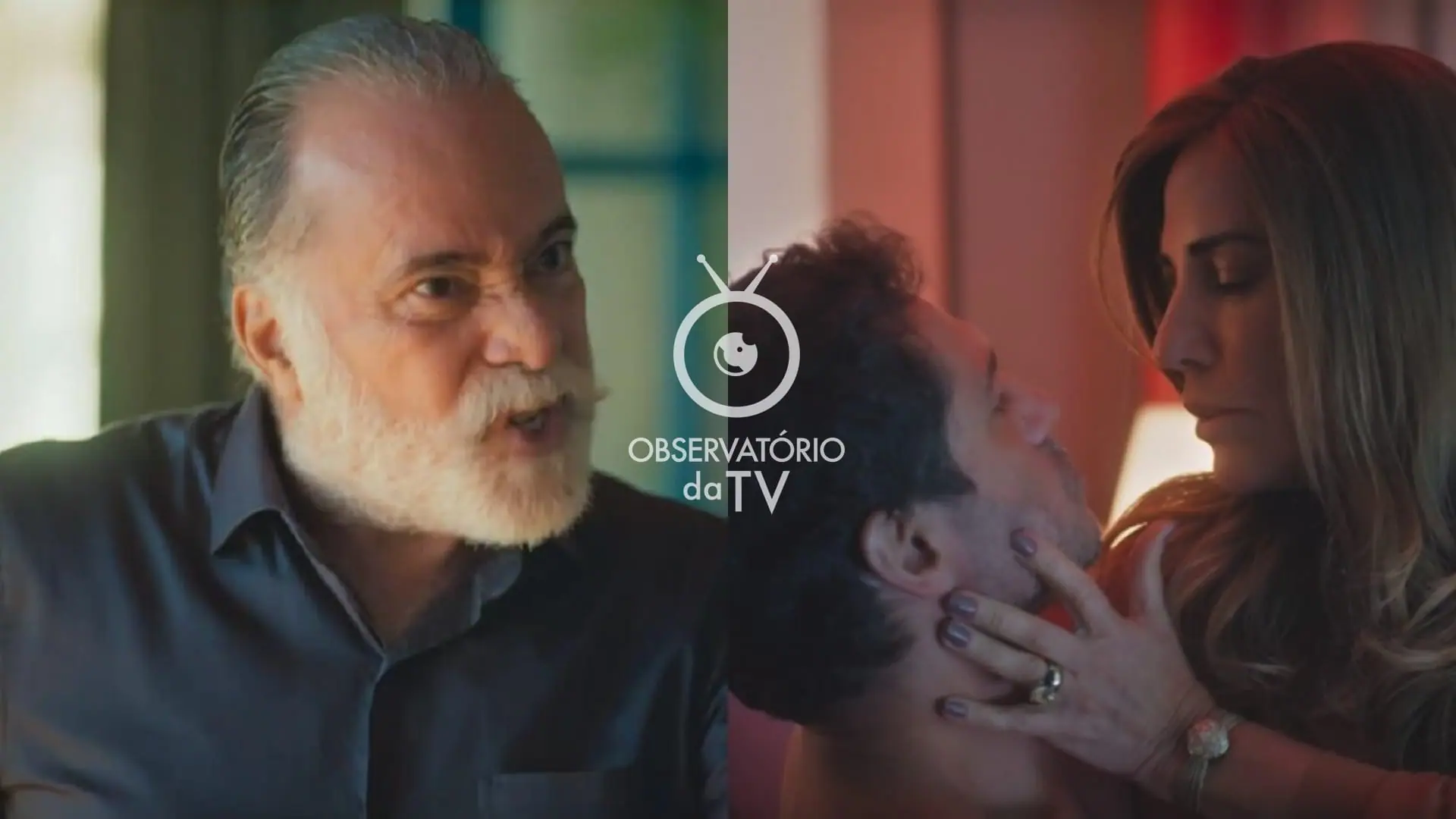 Antônio (Tony Ramos), Irene (Gloria Pires) e Vinícius (Paulo Rocha) de Terra e Paixão